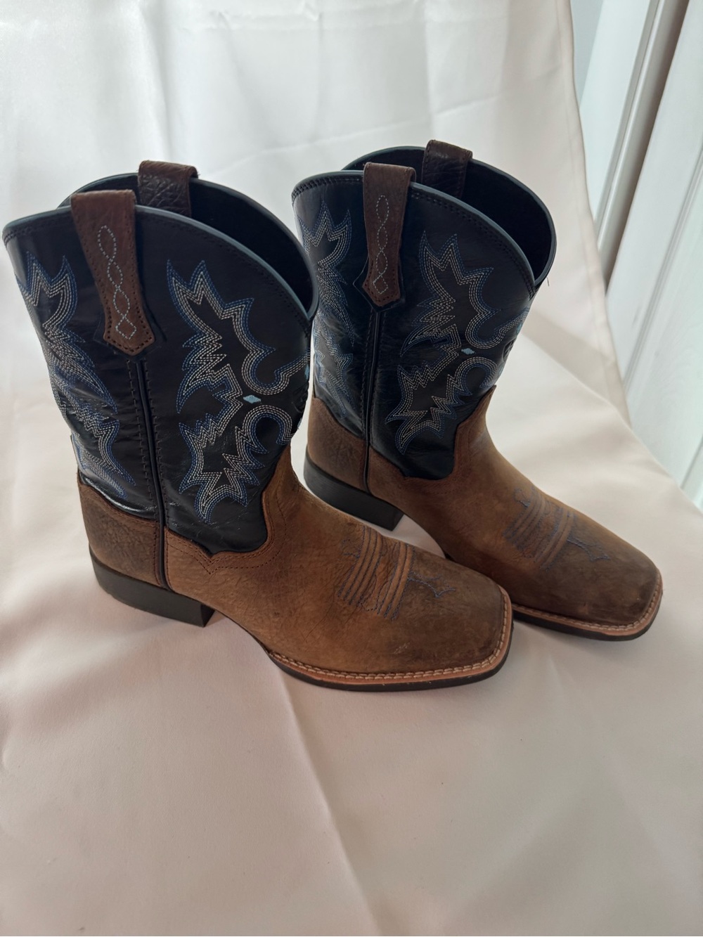 Ariat Kids Two-Tone Brown and Blue Western Square Toe Boots